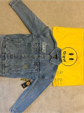 drew house Kids Denim Jacket with Yellow Smiley Accents